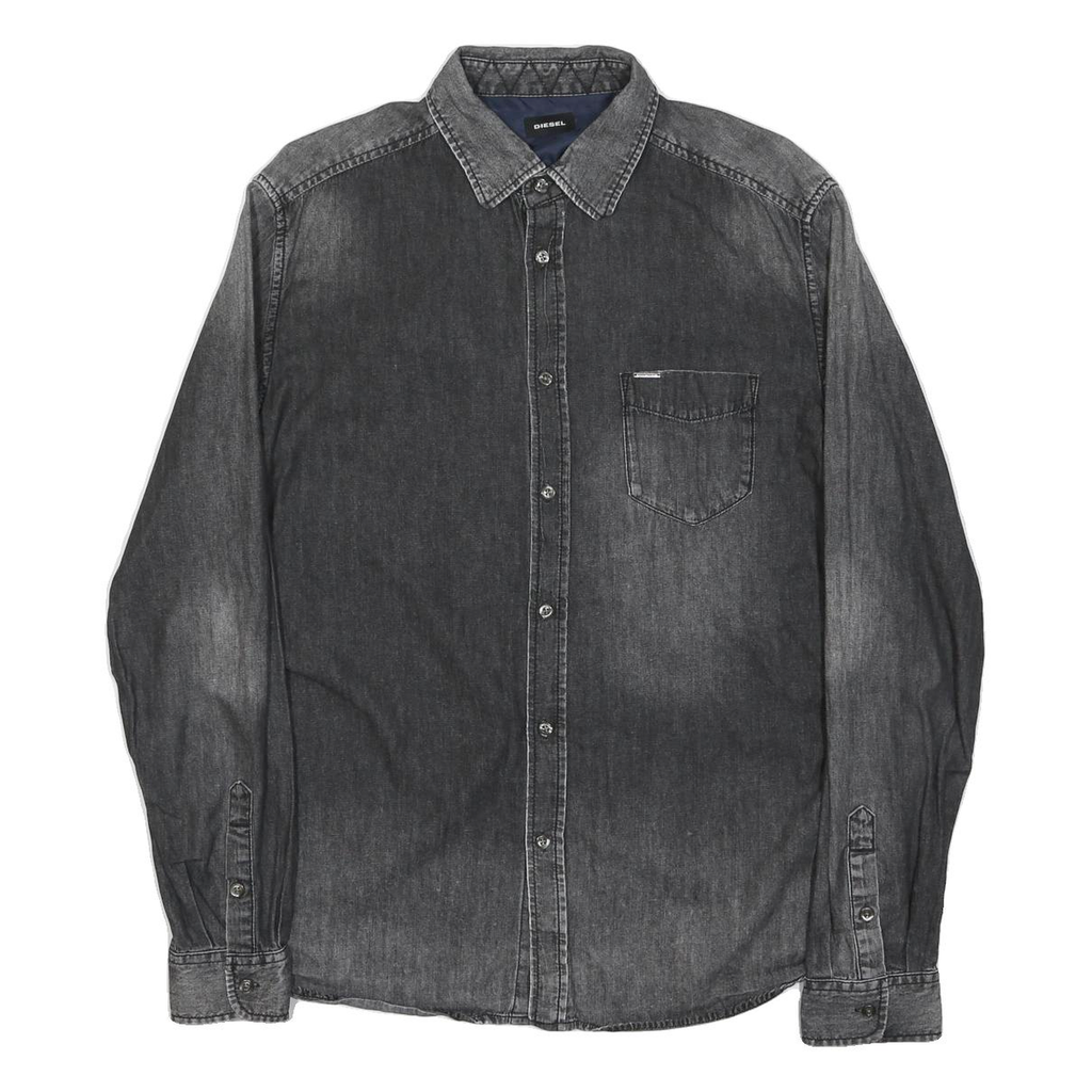 DIESEL Mens Black Denim Shirt M Long Sleeve Button Casual Cotton Shirt