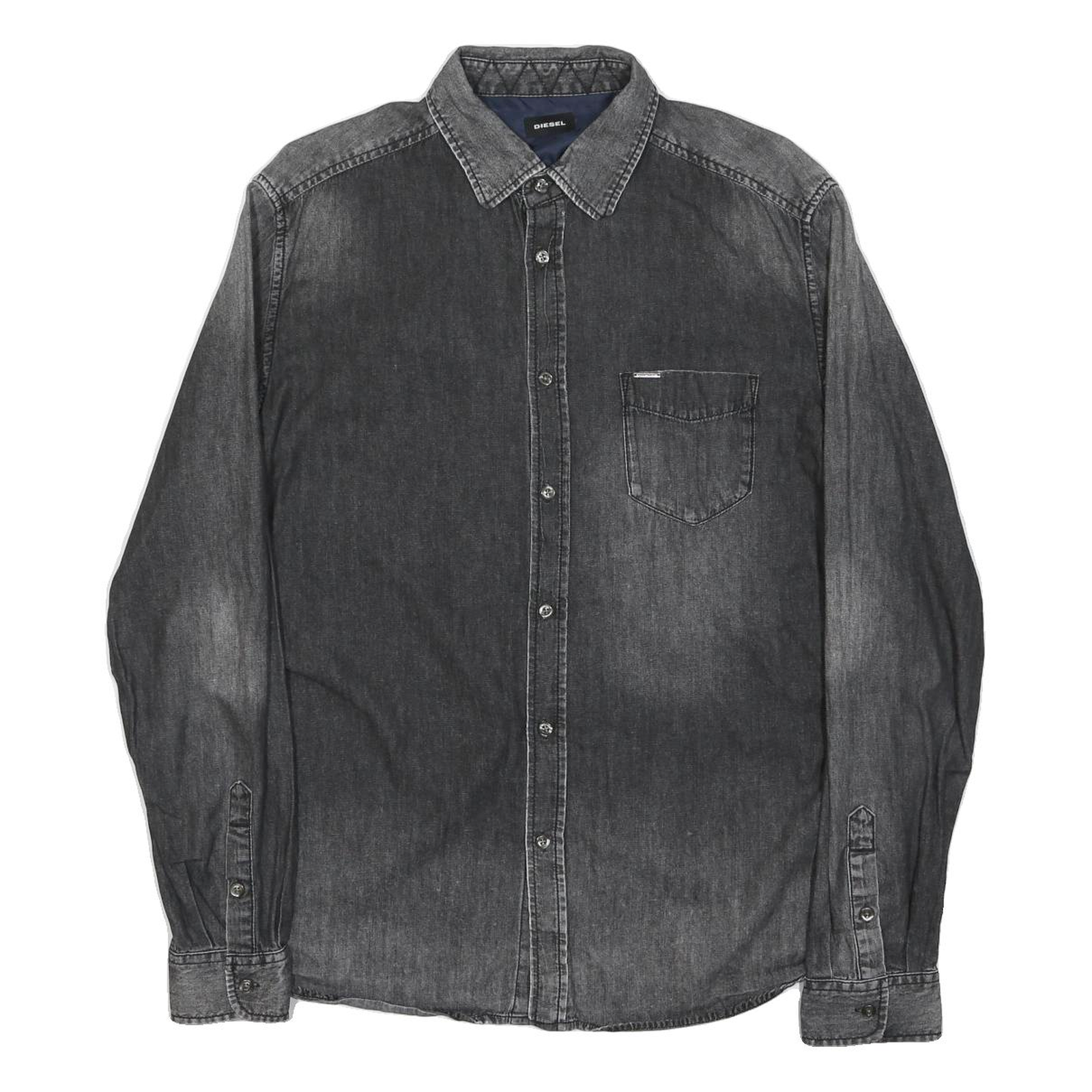 DIESEL Mens Black Denim Shirt M Long Sleeve Button Casual Cotton Shirt