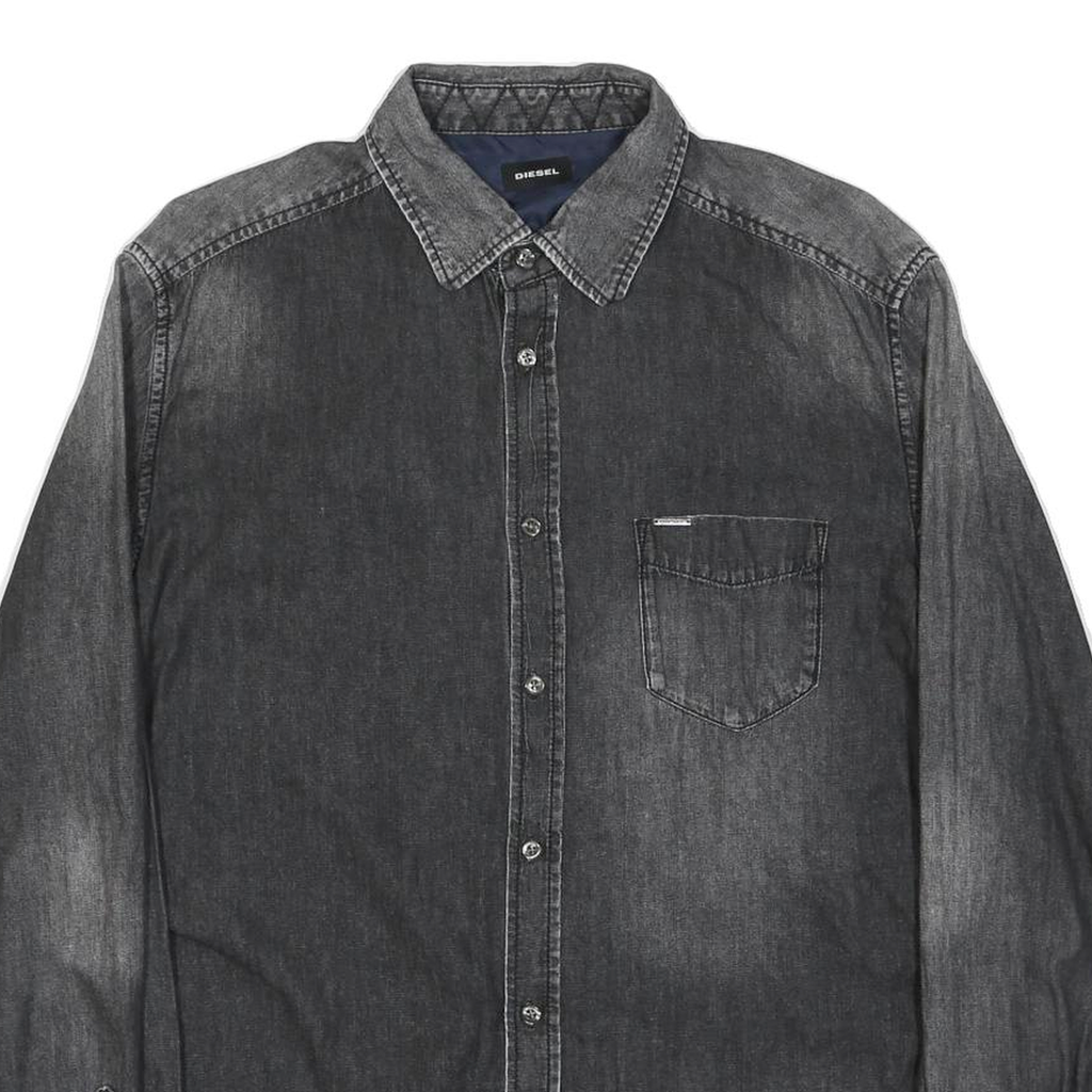 DIESEL Mens Black Denim Shirt M Long Sleeve Button Casual Cotton Shirt