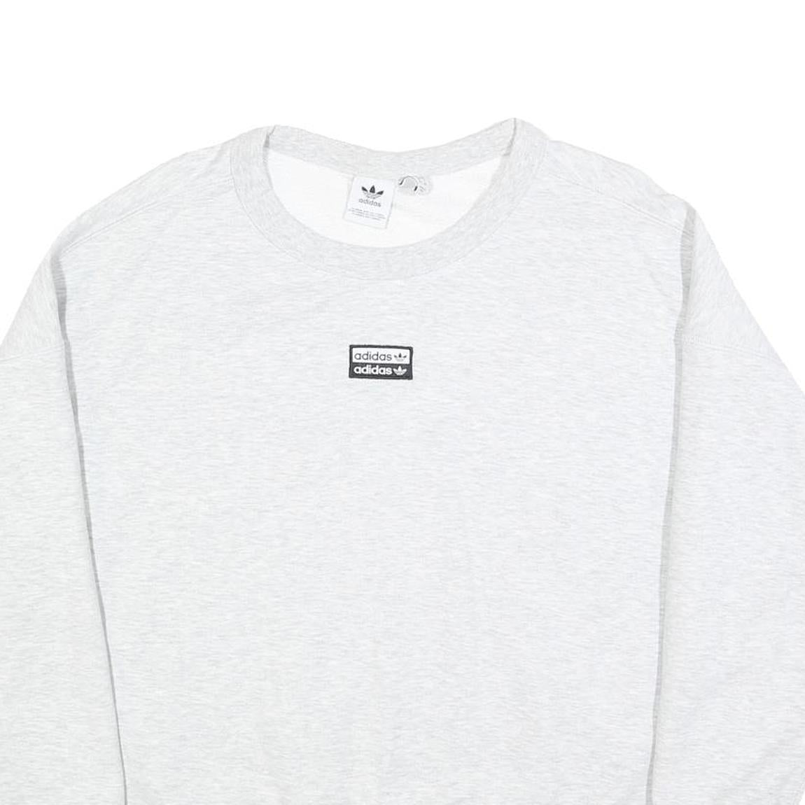 ADIDAS Womens White Crew Neck UK 16 Cotton Blend Sweatshirt Casual Sportswear