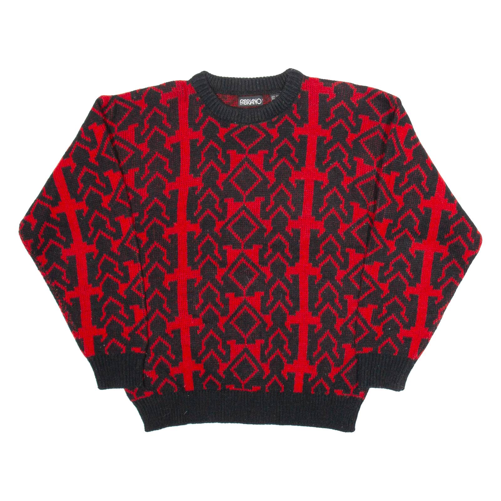 FABRIANO Womens Patterned Jumper Red Geometric Tight Knit S