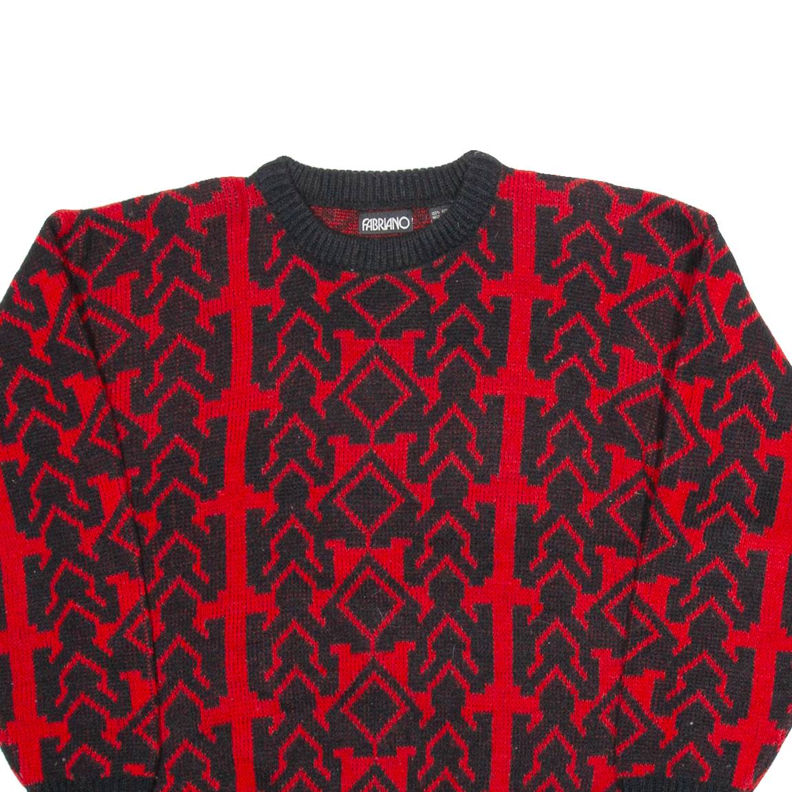 FABRIANO Womens Patterned Jumper Red Geometric Tight Knit S