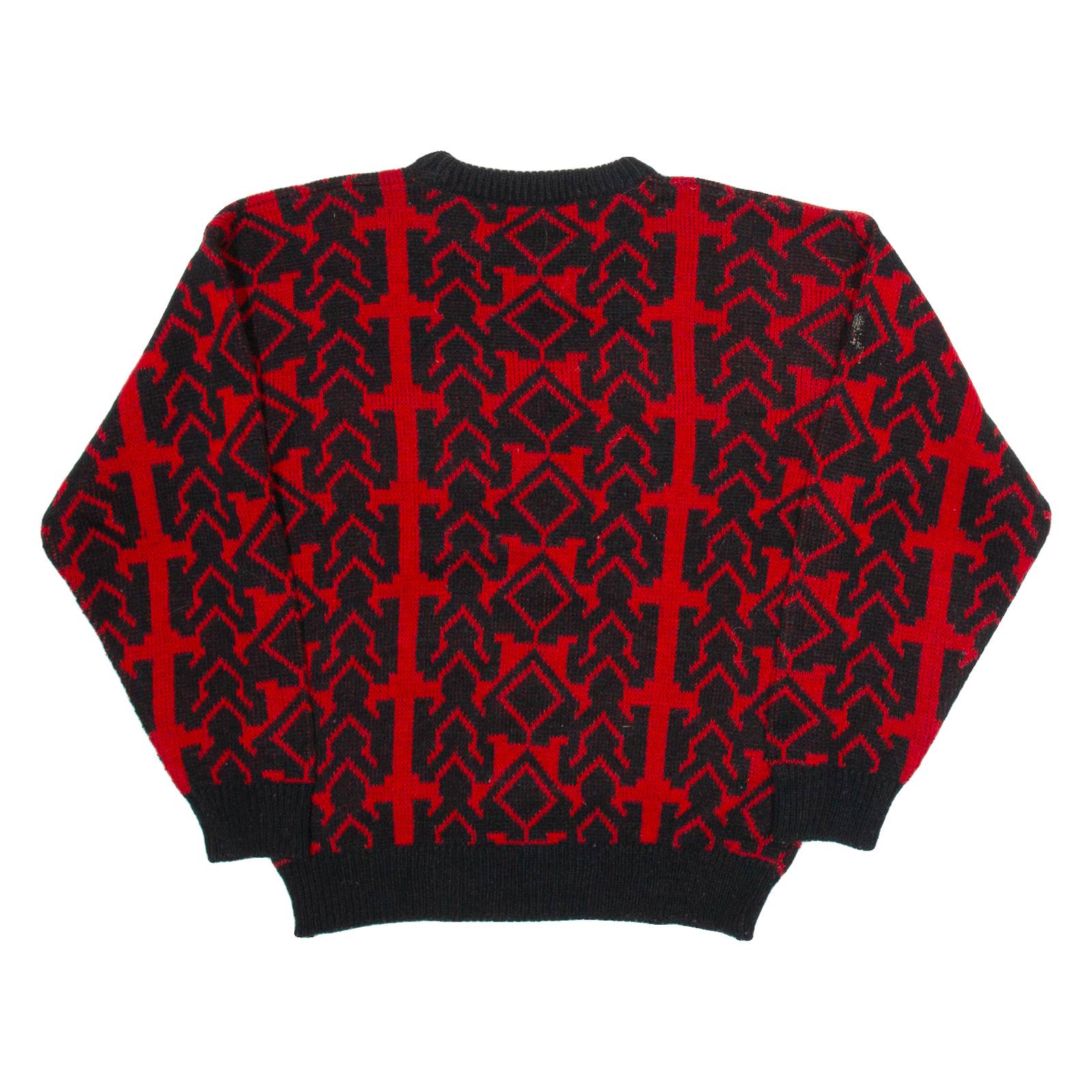 FABRIANO Womens Patterned Jumper Red Geometric Tight Knit S