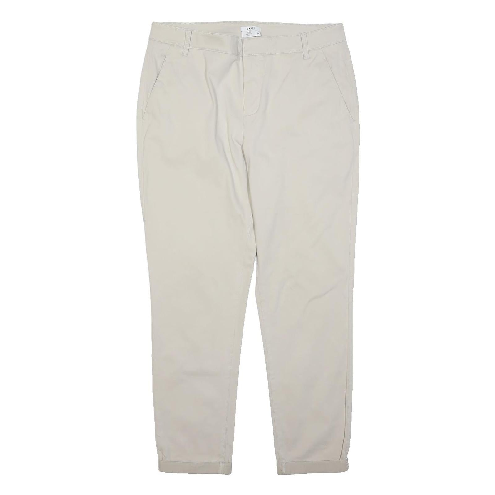 DKNY Womens Cotton Blend Beige Regular Fit Straight Trousers W32 L26 Classic