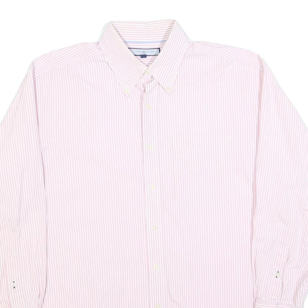 TOMMY HILFIGER Mens Pink & White Stripe Shirt L Cotton Blend Button-Down Collar