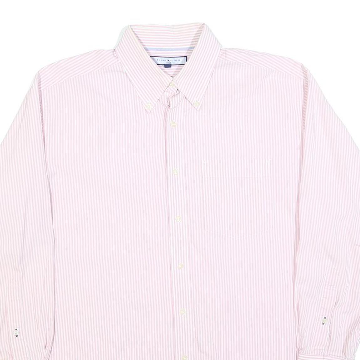 TOMMY HILFIGER Mens Pink & White Stripe Shirt L Cotton Blend Button-Down Collar
