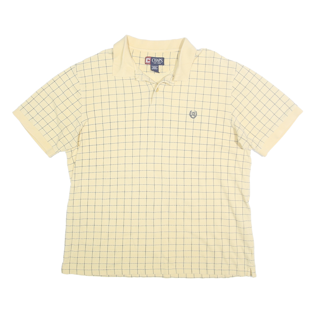 CHAPS Mens Yellow Checked Polo Shirt XL Cotton Short Sleeve Classic Fit