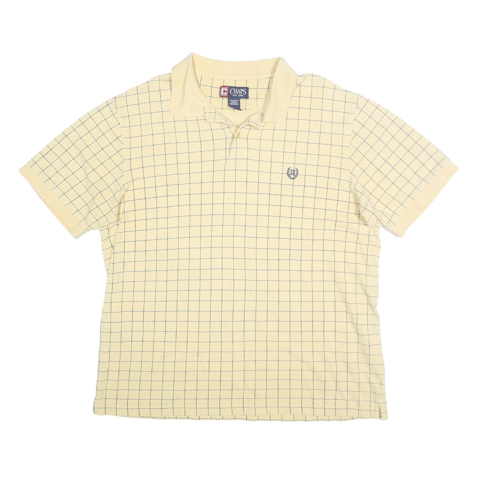 CHAPS Mens Yellow Checked Polo Shirt XL Cotton Short Sleeve Classic Fit