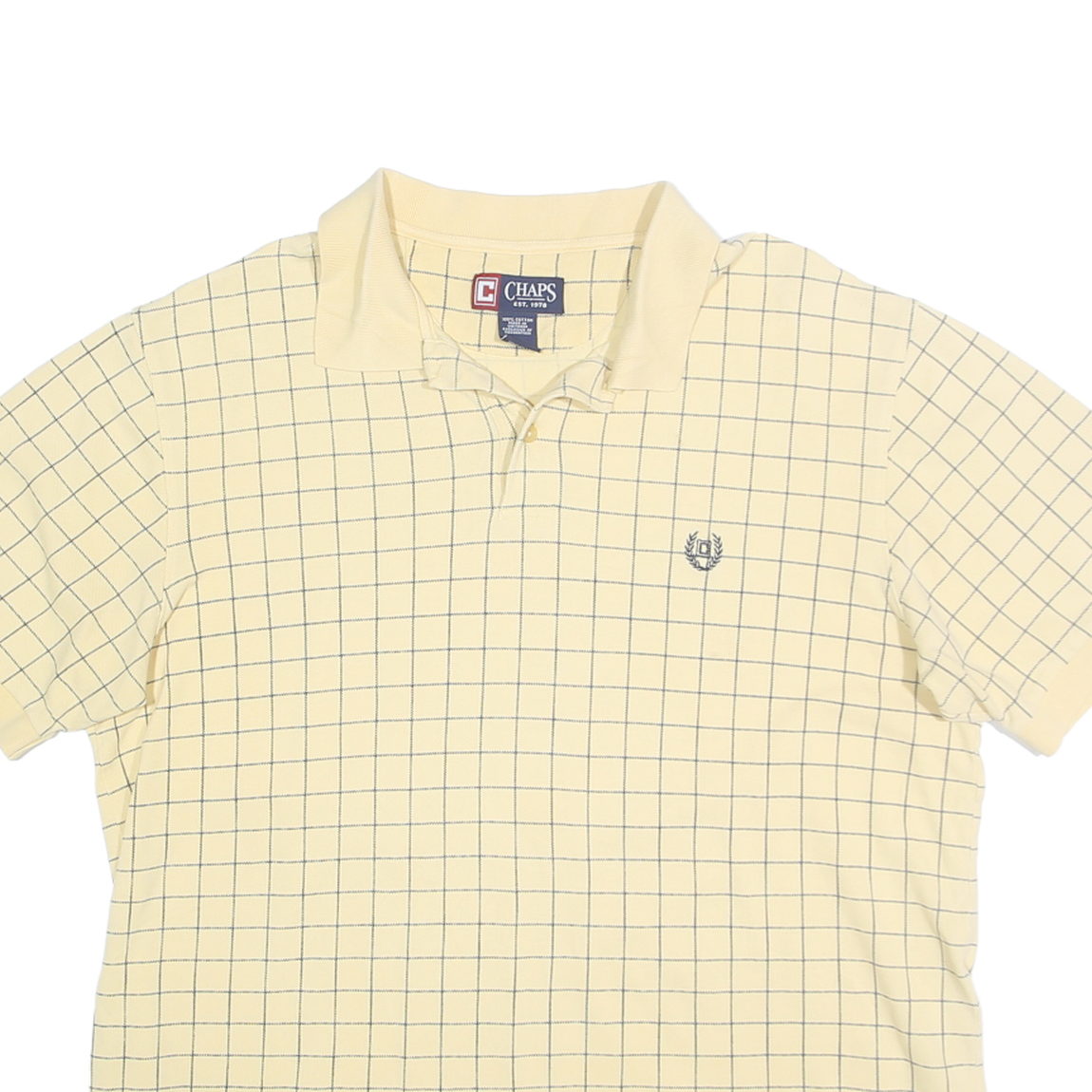 CHAPS Mens Yellow Checked Polo Shirt XL Cotton Short Sleeve Classic Fit