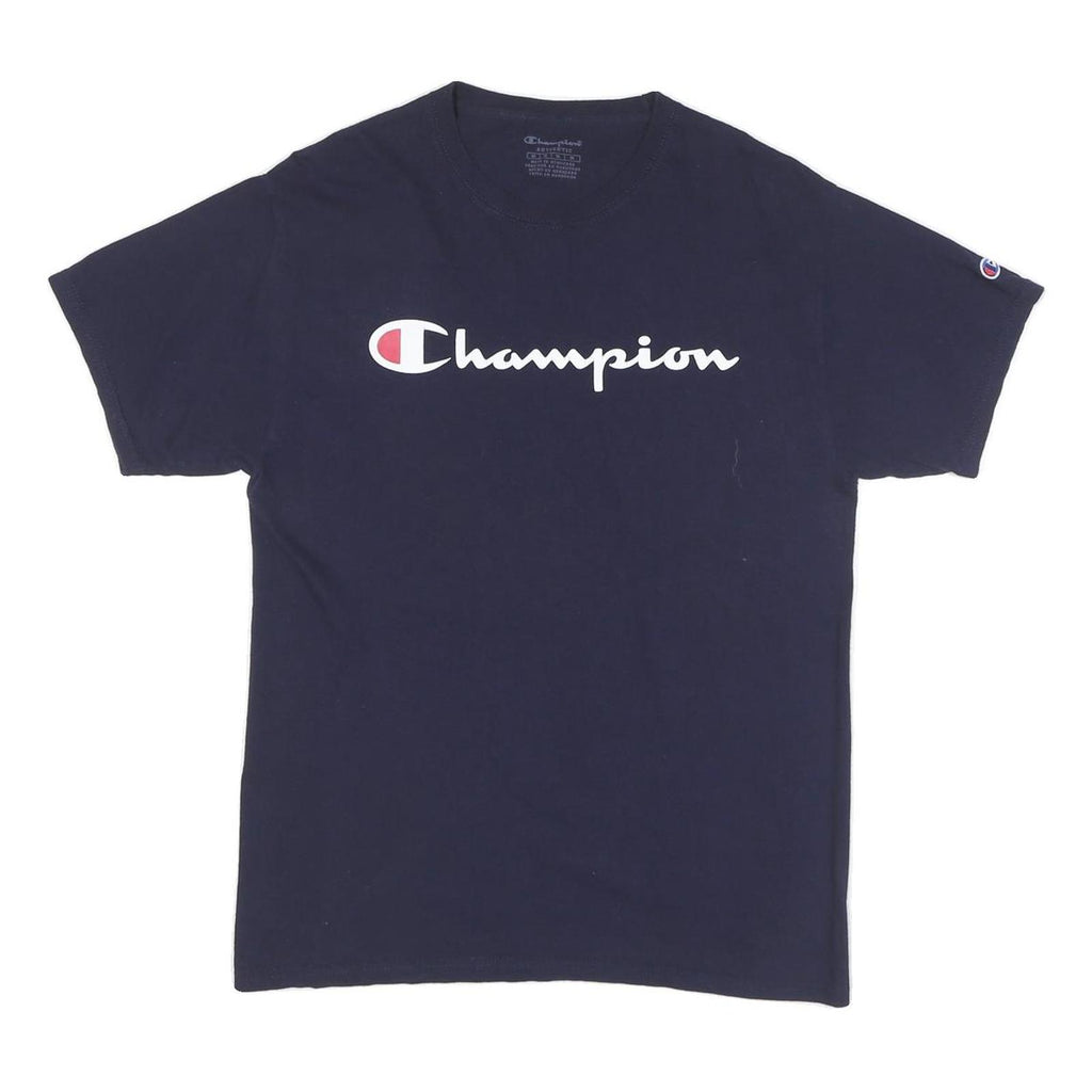 CHAMPION Mens Blue Graphic T-Shirt M Short Sleeve Crew Neck Logo Cotton Blend
