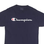 CHAMPION Mens Blue Graphic T-Shirt M Short Sleeve Crew Neck Logo Cotton Blend