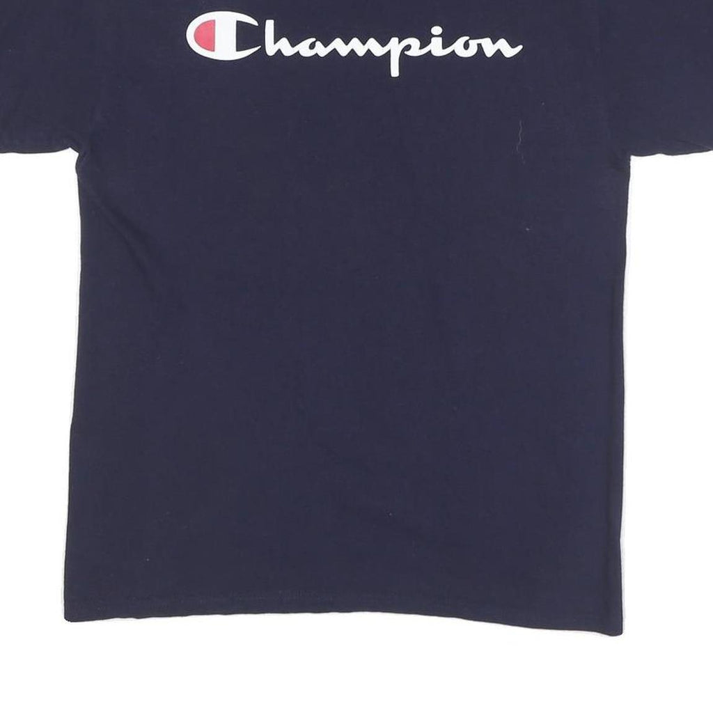 CHAMPION Mens Blue Graphic T-Shirt M Short Sleeve Crew Neck Logo Cotton Blend
