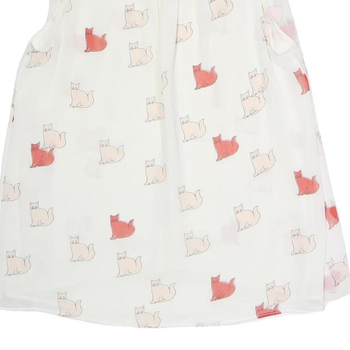 ZARA Womens White Printed Sleeveless Round Neck Top S Cat Pattern