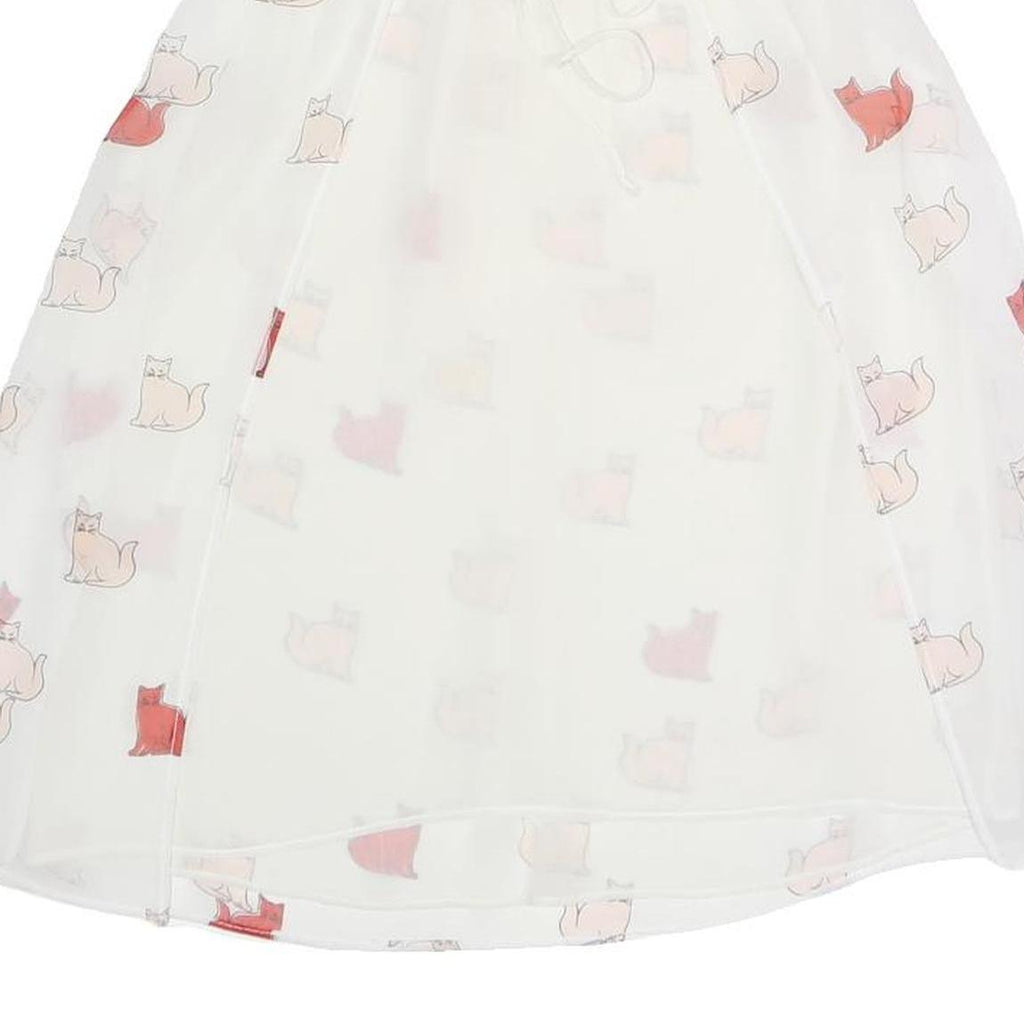 ZARA Womens White Printed Sleeveless Round Neck Top S Cat Pattern