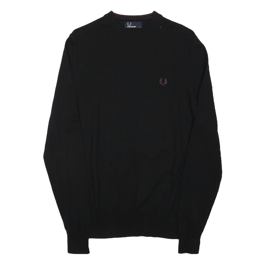FRED PERRY Mens Black Cotton Blend Plain Crew Neck Tight Knit Jumper S Classic
