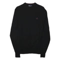 FRED PERRY Mens Black Cotton Blend Plain Crew Neck Tight Knit Jumper S Classic