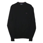 FRED PERRY Mens Black Cotton Blend Plain Crew Neck Tight Knit Jumper S Classic