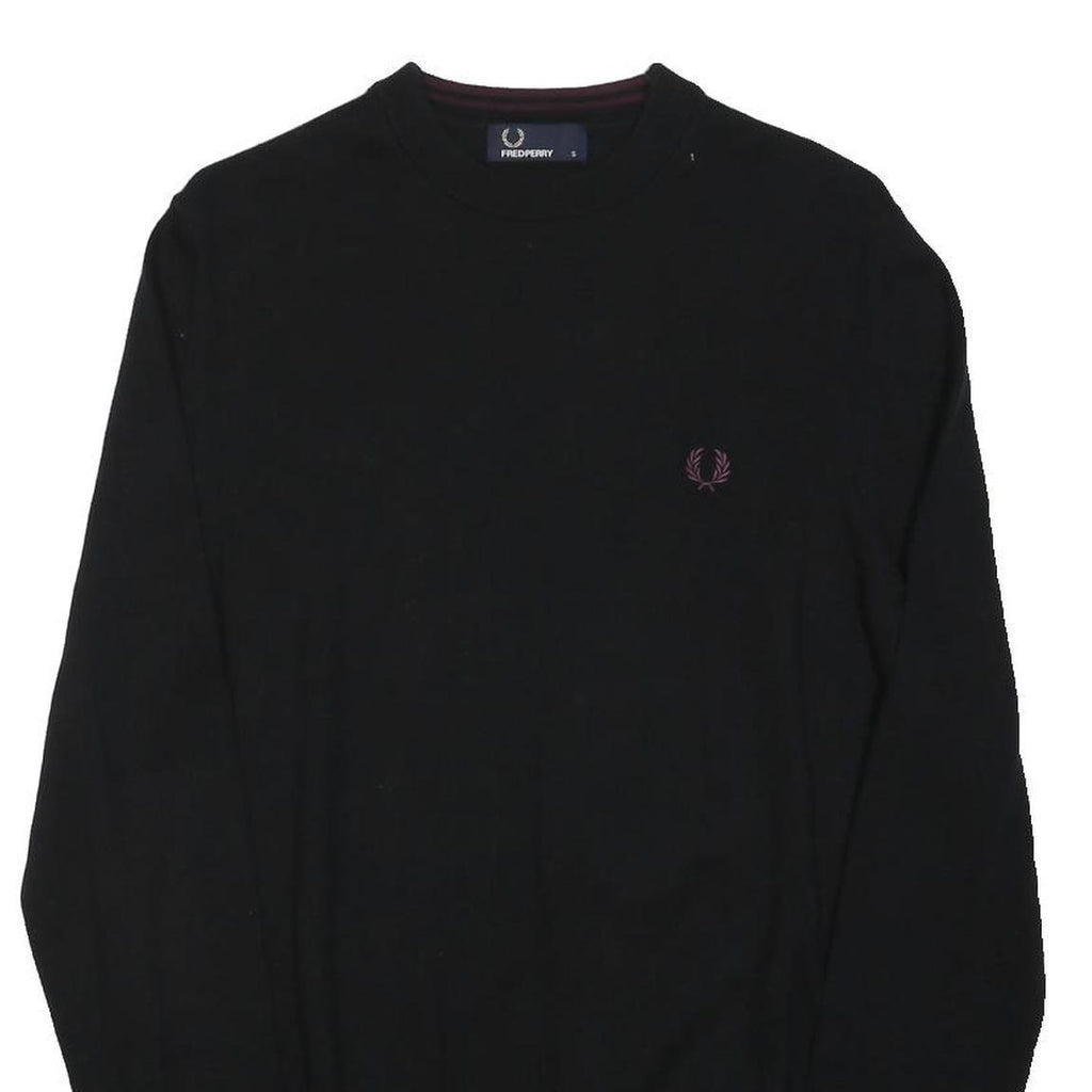 FRED PERRY Mens Black Cotton Blend Plain Crew Neck Tight Knit Jumper S Classic