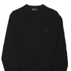 FRED PERRY Mens Black Cotton Blend Plain Crew Neck Tight Knit Jumper S Classic