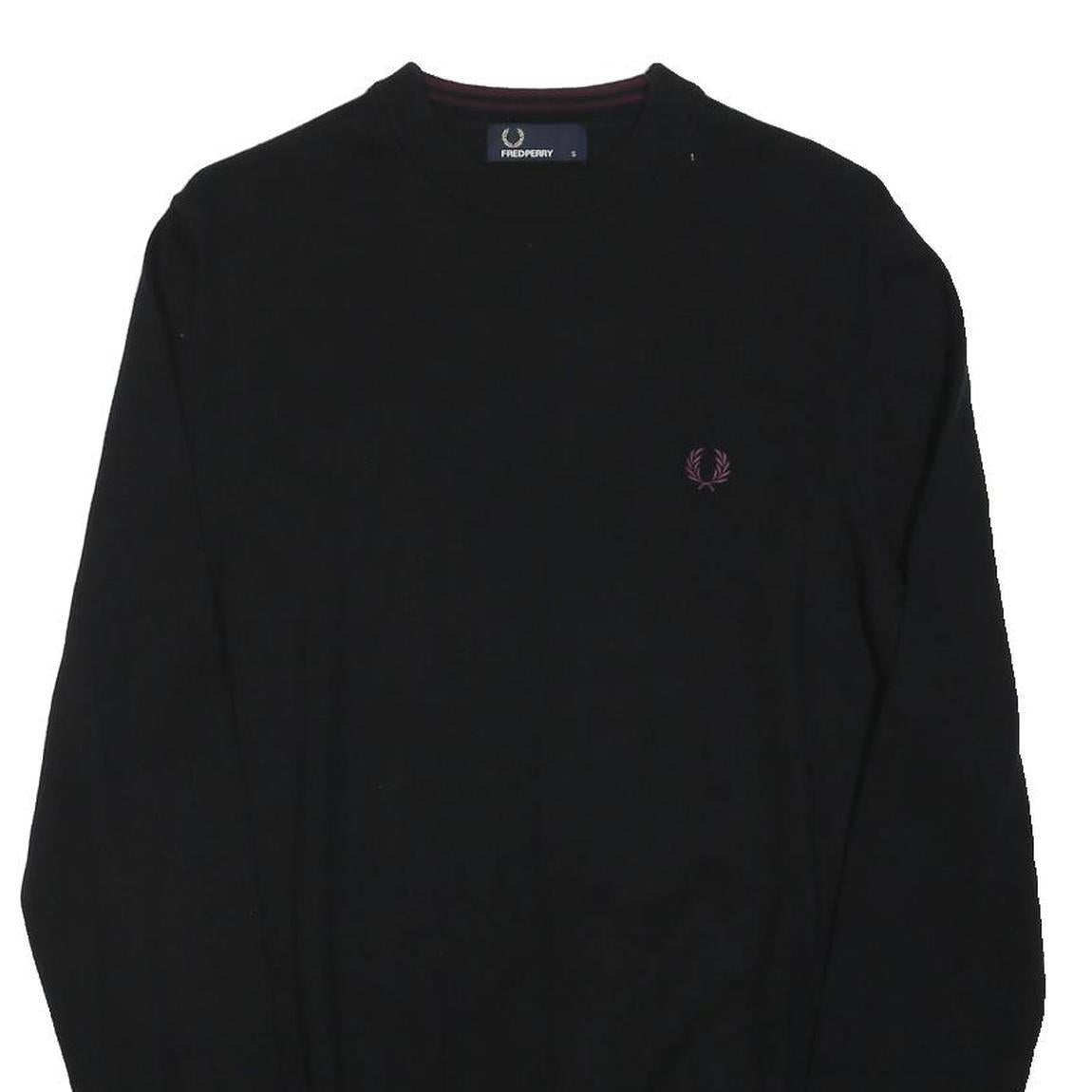 FRED PERRY Mens Black Cotton Blend Plain Crew Neck Tight Knit Jumper S Classic