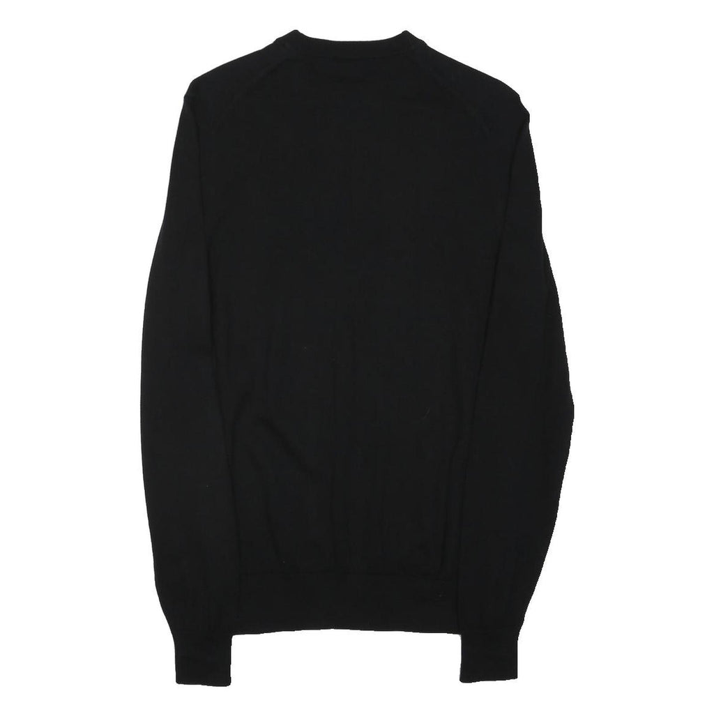 FRED PERRY Mens Black Cotton Blend Plain Crew Neck Tight Knit Jumper S Classic