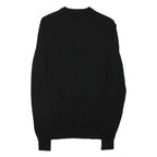 FRED PERRY Mens Black Cotton Blend Plain Crew Neck Tight Knit Jumper S Classic