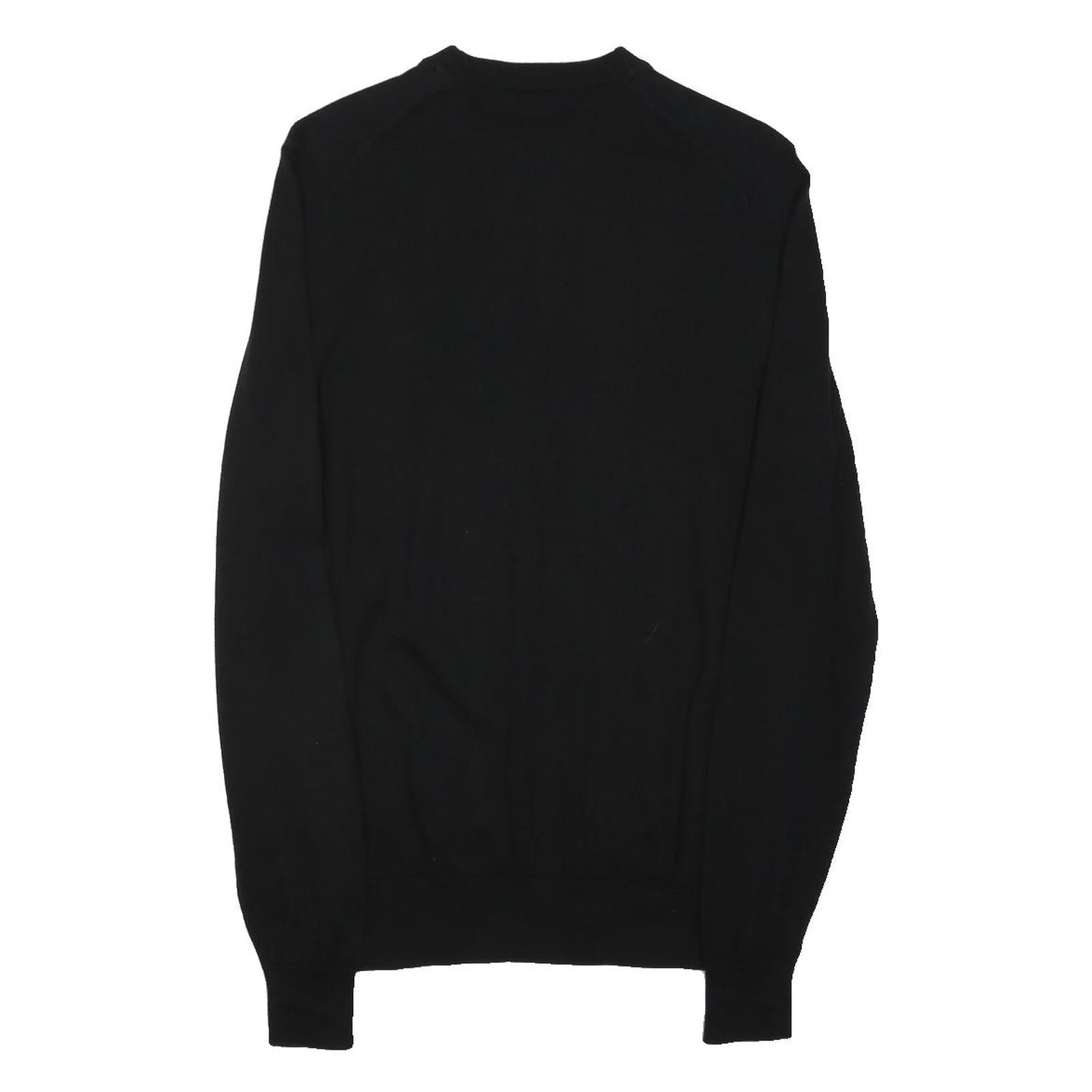 FRED PERRY Mens Black Cotton Blend Plain Crew Neck Tight Knit Jumper S Classic