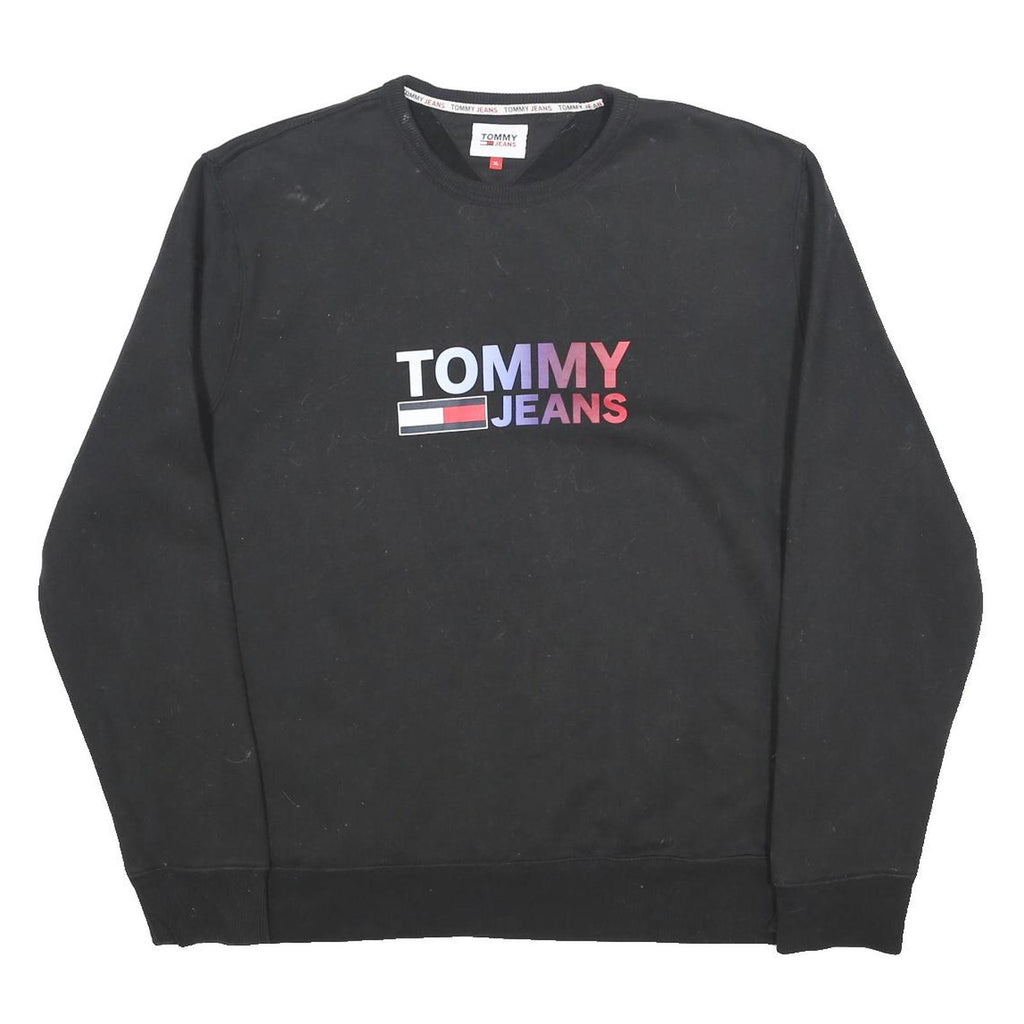 TOMMY JEANS Mens Black Cotton Blend Sweatshirt Crew Neck XL Logo Print