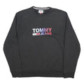 TOMMY JEANS Mens Black Cotton Blend Sweatshirt Crew Neck XL Logo Print