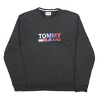 TOMMY JEANS Mens Black Cotton Blend Sweatshirt Crew Neck XL Logo Print