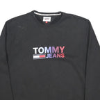 TOMMY JEANS Mens Black Cotton Blend Sweatshirt Crew Neck XL Logo Print