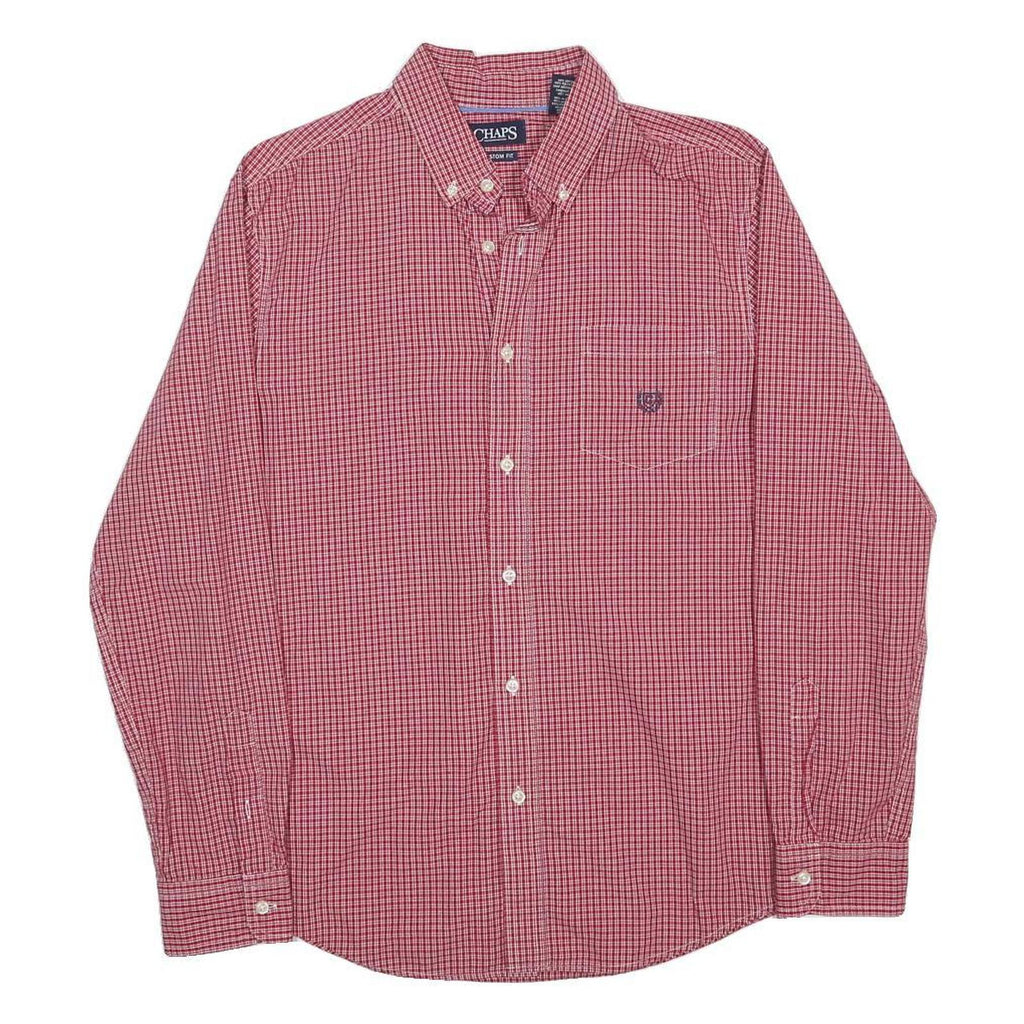 CHAPS Mens Red & White Checked Shirt L Casual Button Down Cotton Blend