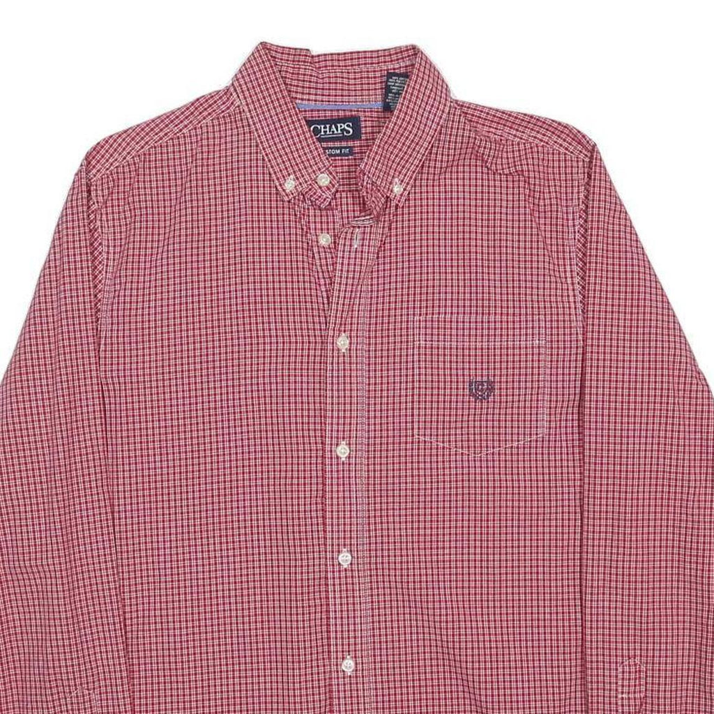 CHAPS Mens Red & White Checked Shirt L Casual Button Down Cotton Blend