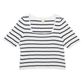HAPPILY GREY Womens White & Black Striped Basic Top Short Sleeve Square Neck XL