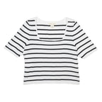 HAPPILY GREY Womens White & Black Striped Basic Top Short Sleeve Square Neck XL