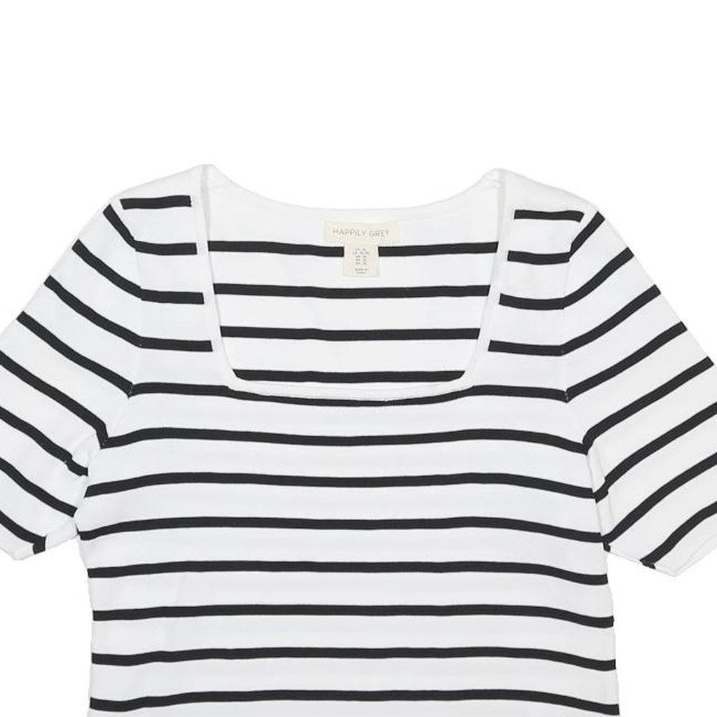 HAPPILY GREY Womens White & Black Striped Basic Top Short Sleeve Square Neck XL