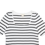 HAPPILY GREY Womens White & Black Striped Basic Top Short Sleeve Square Neck XL