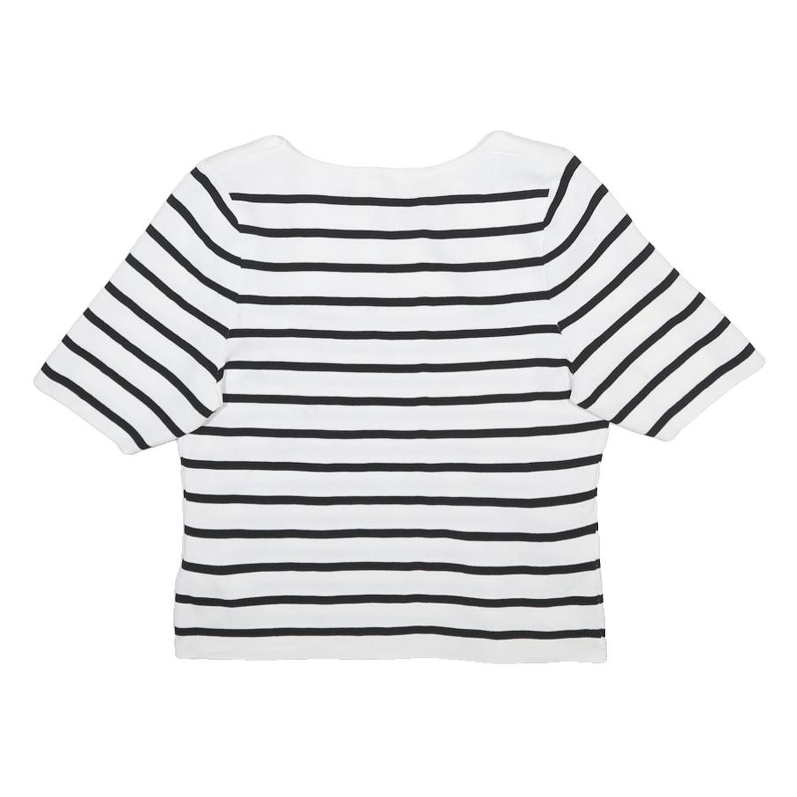 HAPPILY GREY Womens White & Black Striped Basic Top Short Sleeve Square Neck XL