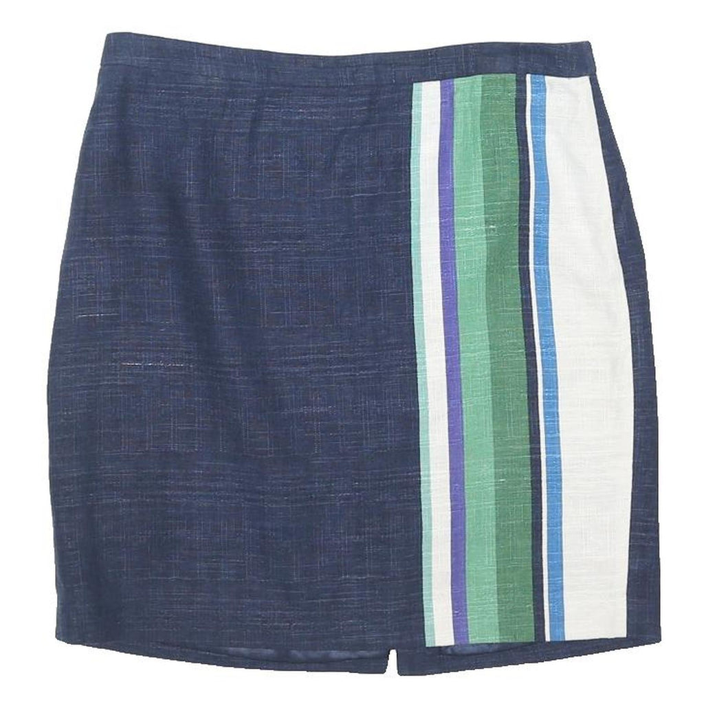TOMMY HILFIGER Womens Blue Linen Mini Skirt Striped Zip M Casual Summer