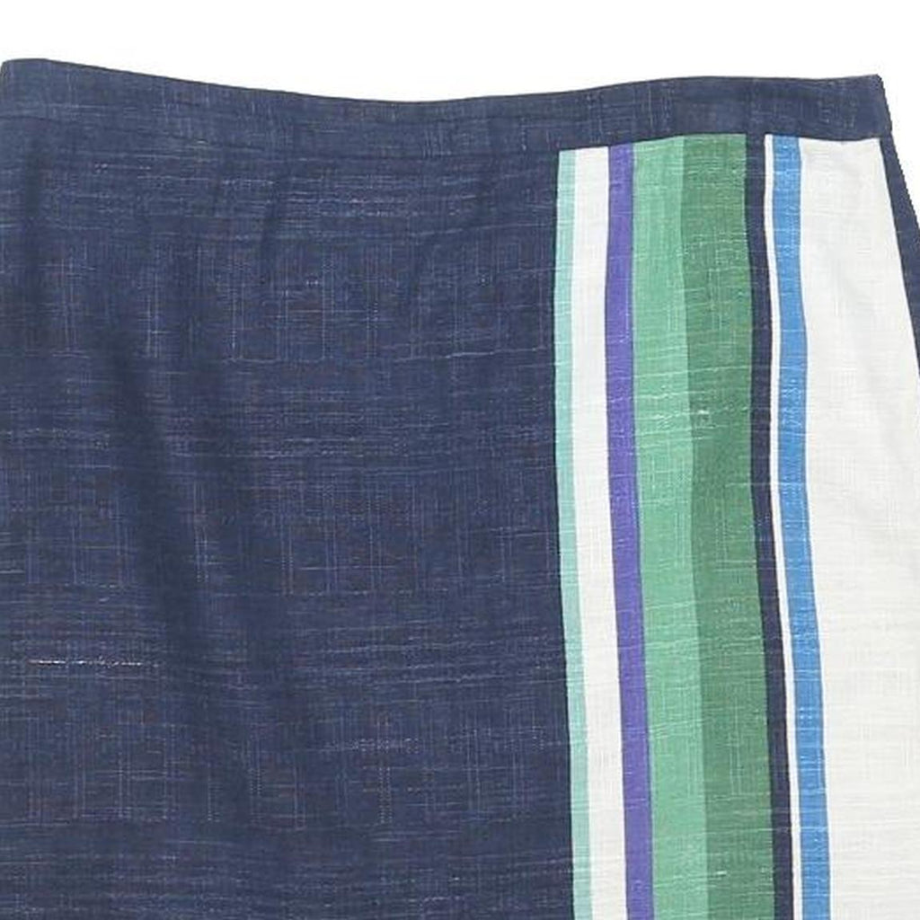 TOMMY HILFIGER Womens Blue Linen Mini Skirt Striped Zip M Casual Summer
