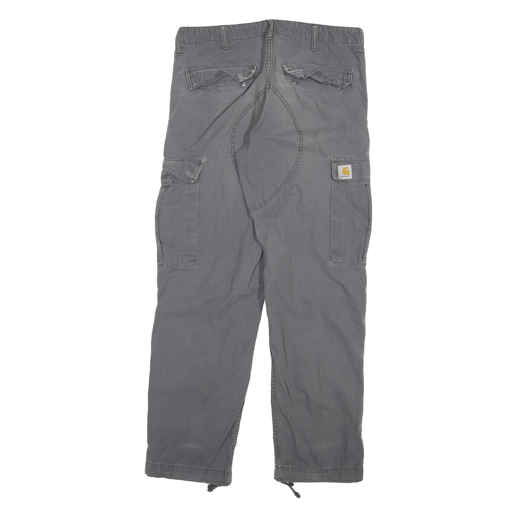CARHARTT Mens Jeans Grey Relaxed Cargo Denim W36 L30 Workwear Utility