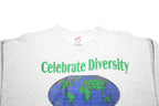 JERZEES Mens White Celebrate Diversity Globe Crew Neck L Cotton Blend Sweatshirt