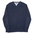 TOMMY HILFIGER Mens Jumper Blue V-Neck Tight Knit S