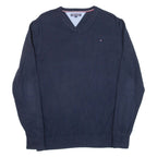 TOMMY HILFIGER Mens Jumper Blue V-Neck Tight Knit S