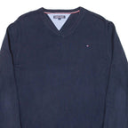 TOMMY HILFIGER Mens Jumper Blue V-Neck Tight Knit S