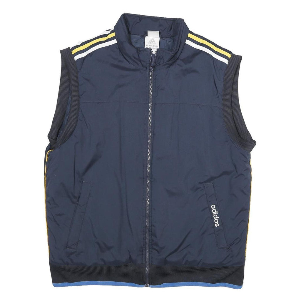 ADIDAS Mens Navy Blue & Yellow Logo Sleeveless Zip Jacket M Polyester Sportswear
