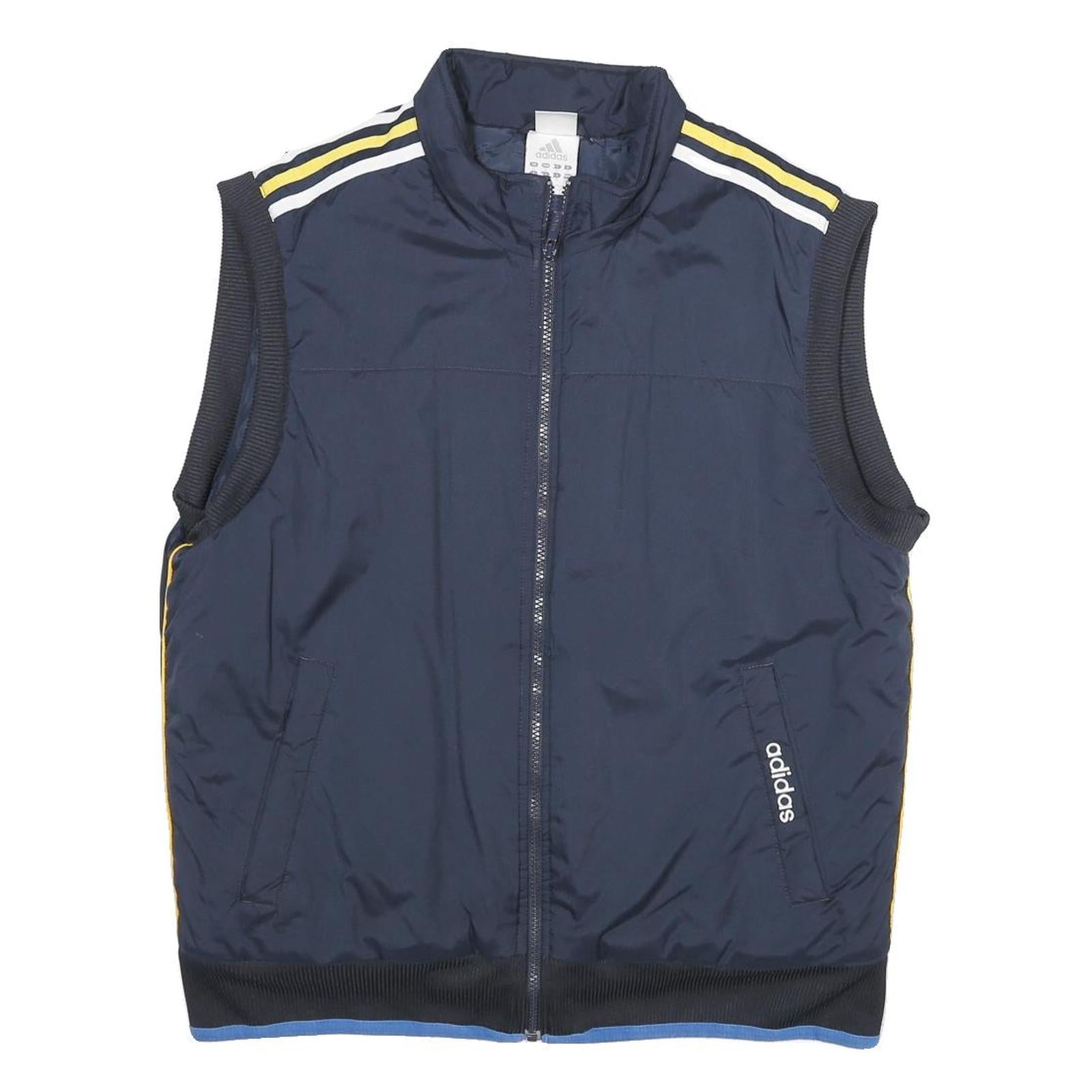 ADIDAS Mens Navy Blue & Yellow Logo Sleeveless Zip Jacket M Polyester Sportswear
