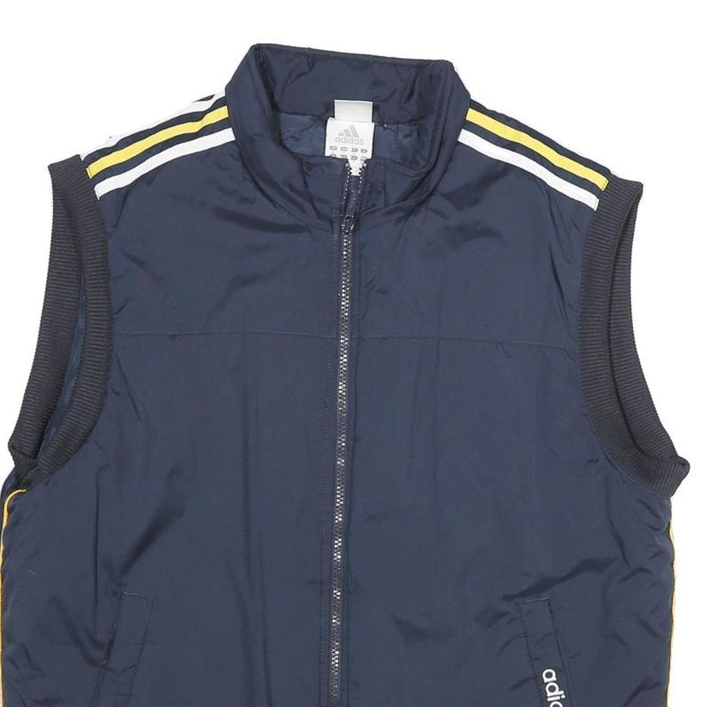 ADIDAS Mens Navy Blue & Yellow Logo Sleeveless Zip Jacket M Polyester Sportswear