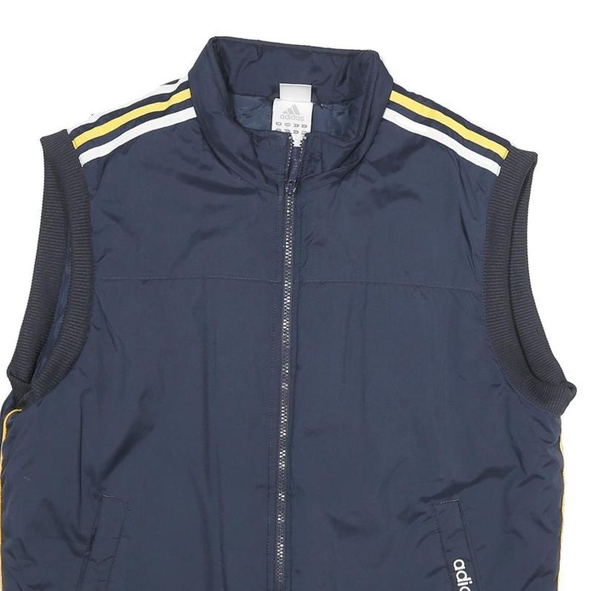 ADIDAS Mens Navy Blue & Yellow Logo Sleeveless Zip Jacket M Polyester Sportswear