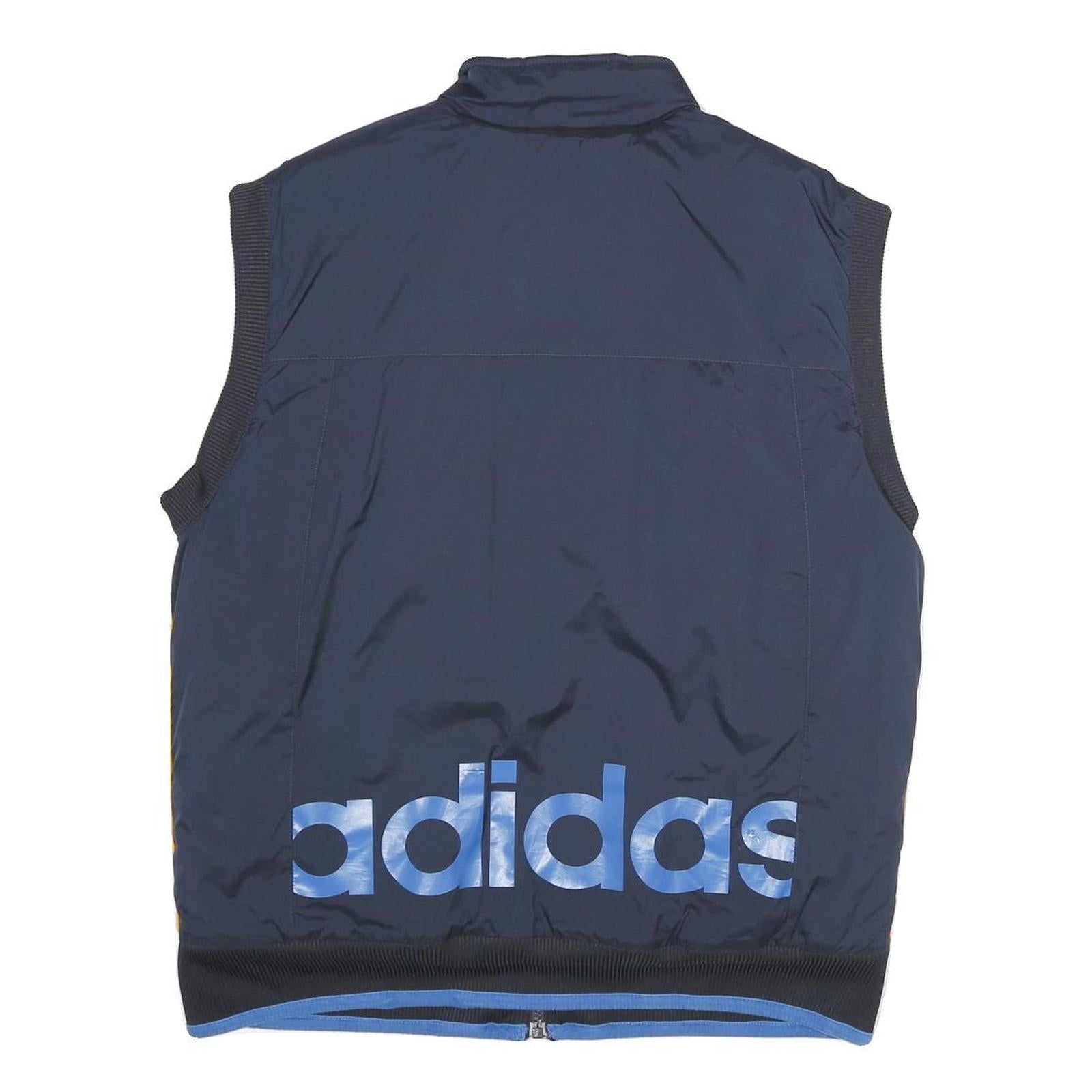 ADIDAS Mens Navy Blue & Yellow Logo Sleeveless Zip Jacket M Polyester Sportswear